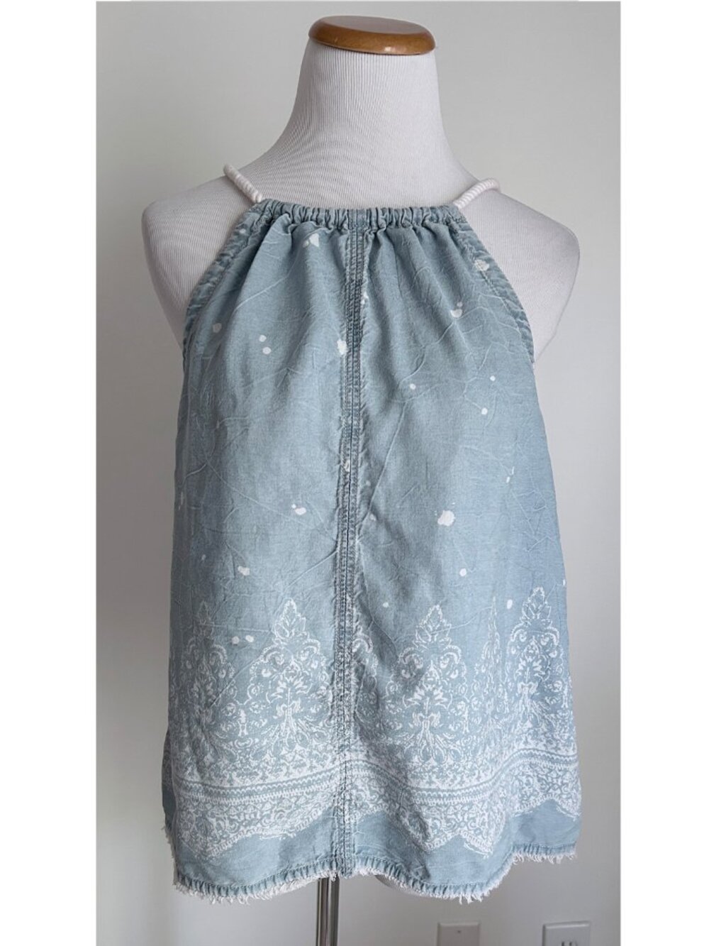 Anthropologie Holding Horses Chambray Boho Denim Halter Top, Rope Strap, XS